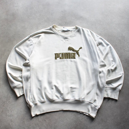 Puma Embroidered Sweatshirt – White/Olive (Man-XXL)