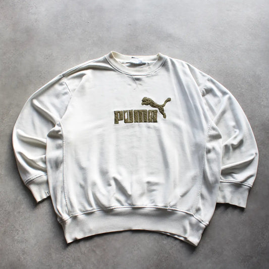 Puma Embroidered Sweatshirt – White/Olive (Man-XXL)