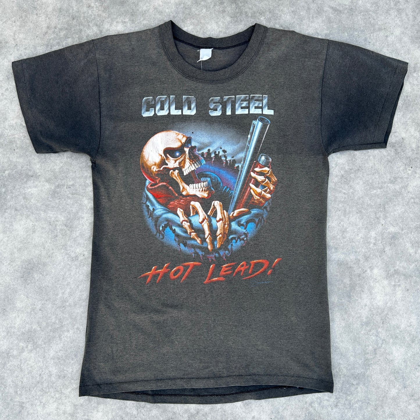 Vintage 1990 Cold Steel Hot Lead Skull T-Shirt