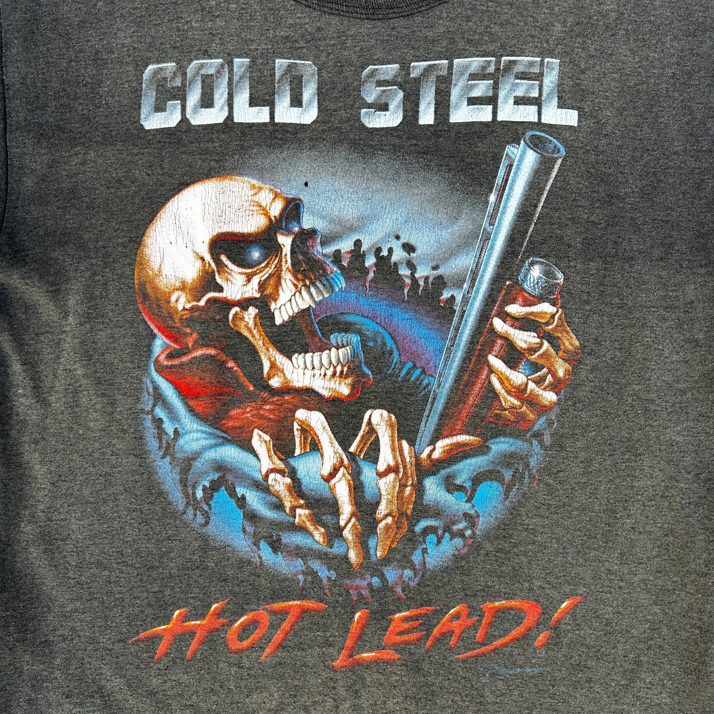Vintage 1990 Cold Steel Hot Lead Skull T-Shirt