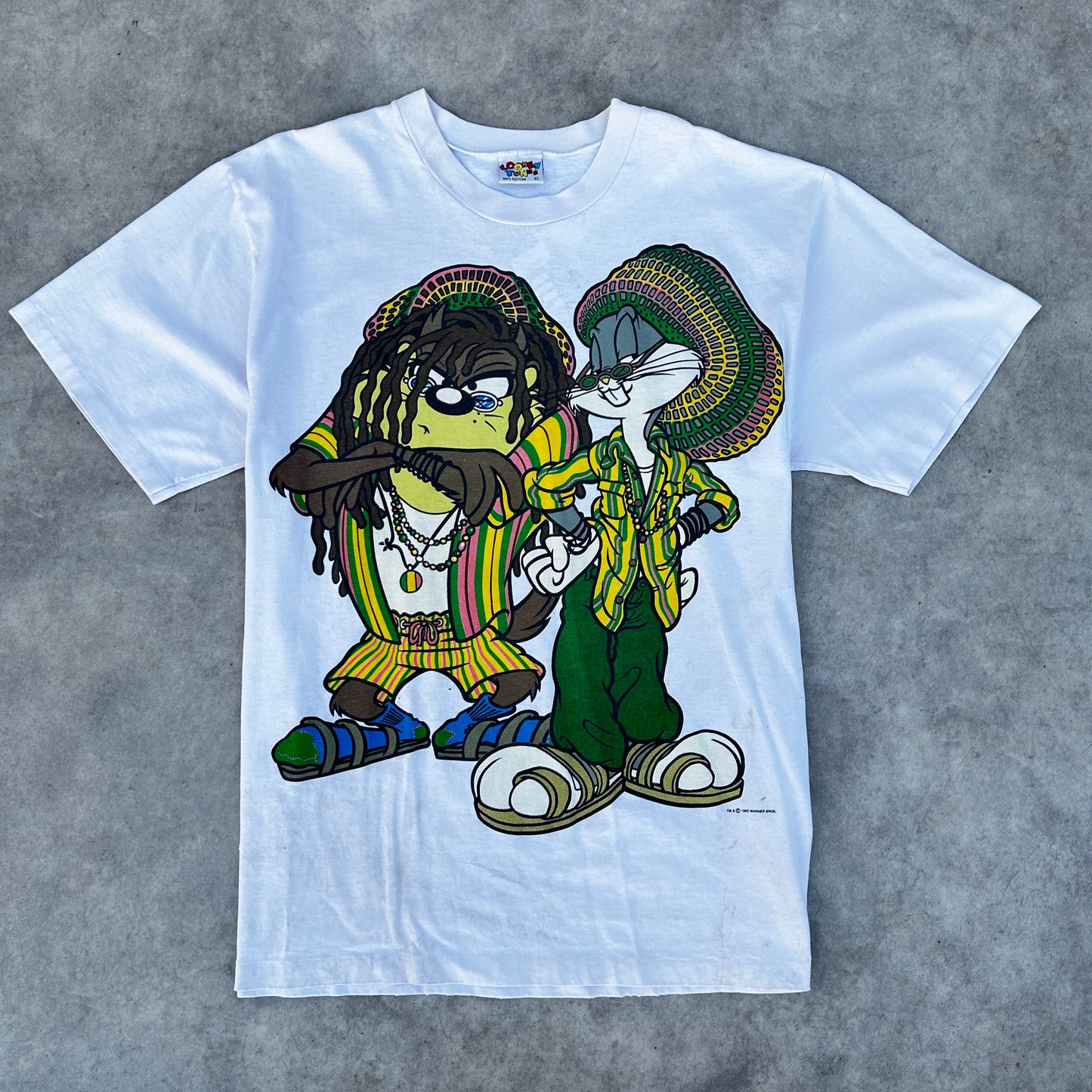 Vintage 1993 Looney Tunes Bugs Bunny Taz Rasta T-Shirt XL