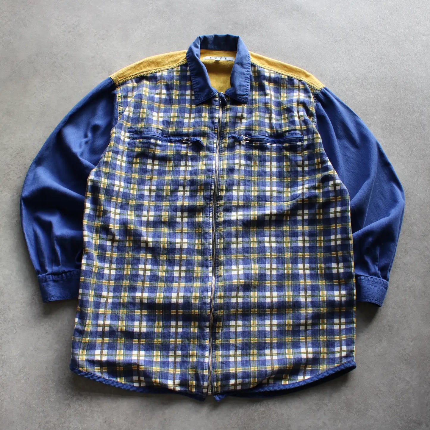 Fitt Zip-Up Checkered Shirt – Blue/Yellow (Man-M)