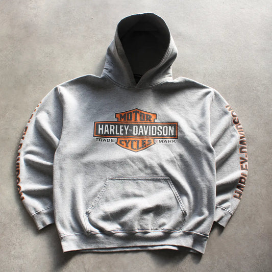 Harley Davidson Printed Hoodie – Grey/Orange (Man-L)