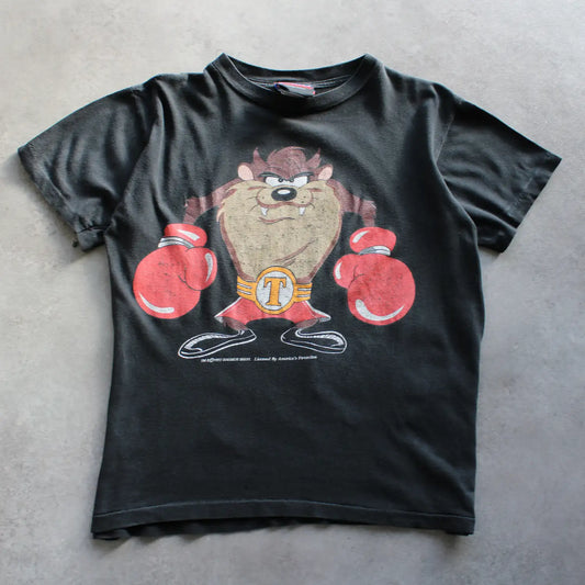 Vintage Looney 1993 Tunes “Taz vs Daffy” Boxing Double-Sided T-Shirt – Black (Man-M, Flawed)
