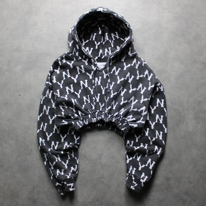 Yunaka All-Over Logo Crop Hoodie – Black/White (Woman-M)