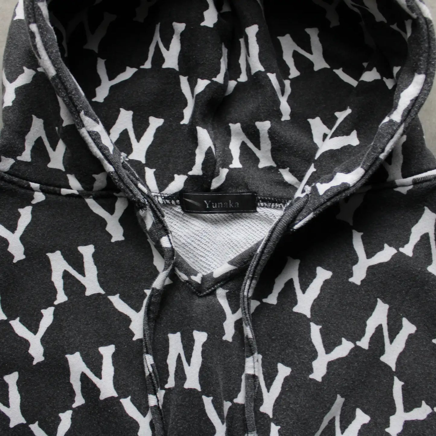 Yunaka All-Over Logo Crop Hoodie – Black/White (Woman-M)