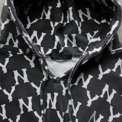 Yunaka All-Over Logo Crop Hoodie – Black/White (Woman-M)