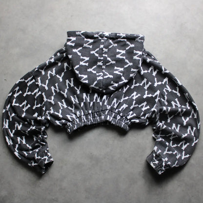 Yunaka All-Over Logo Crop Hoodie – Black/White (Woman-M)