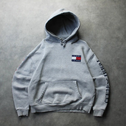Tommy Jeans Flag Logo Hoodie – Grey (Man-M, Flawed)