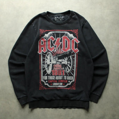 AC/DC Graphic Print Crewneck Sweatshirt – Black (Man-M)