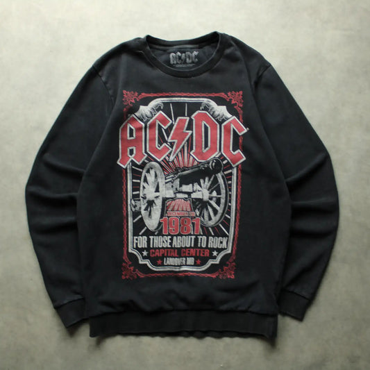 AC/DC Graphic Print Crewneck Sweatshirt – Black (Man-M)