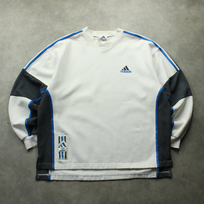 Adidas V-Neck Sweatshirt – White/Blue (Man-XL,Flawed)
