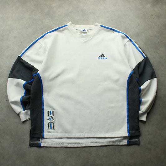 Adidas V-Neck Sweatshirt – White/Blue (Man-XL,Flawed)