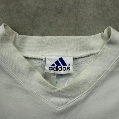 Adidas V-Neck Sweatshirt – White/Blue (Man-XL,Flawed)