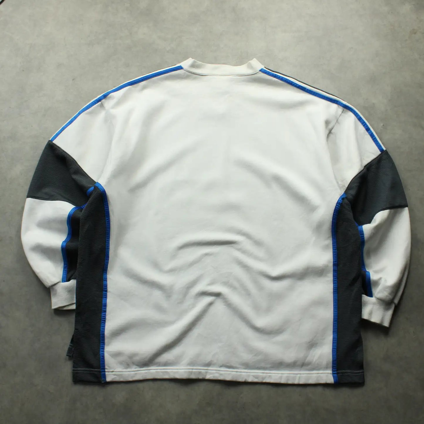 Adidas V-Neck Sweatshirt – White/Blue (Man-XL,Flawed)