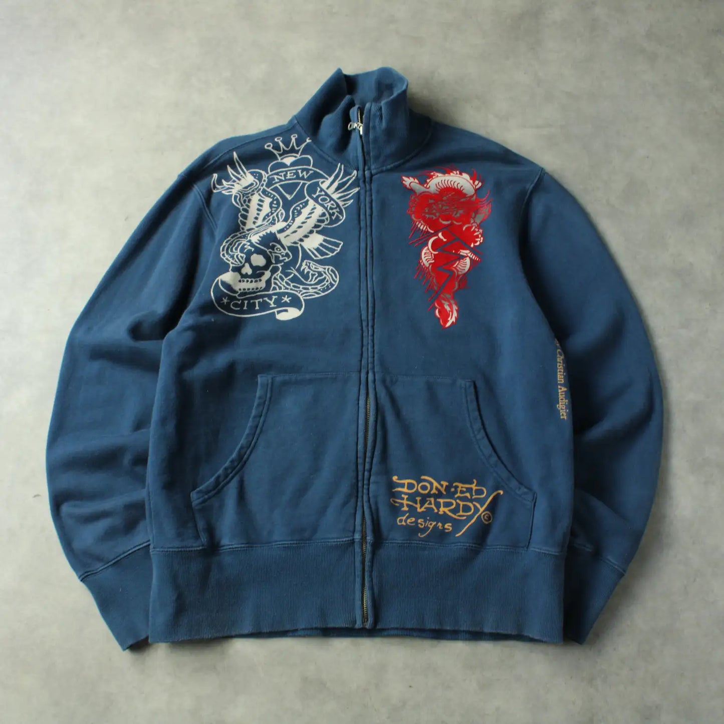 Ed Hardy Back Printed Full Zip Sweatshirt – Blue (Man-L)