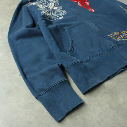 Ed Hardy Back Printed Full Zip Sweatshirt – Blue (Man-L)