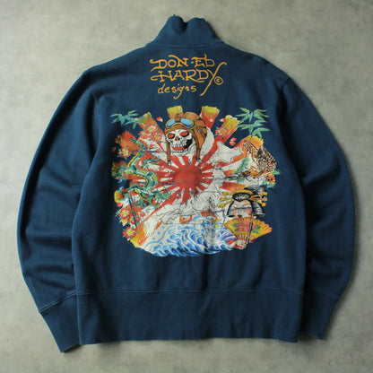 Ed Hardy Back Printed Full Zip Sweatshirt – Blue (Man-L)