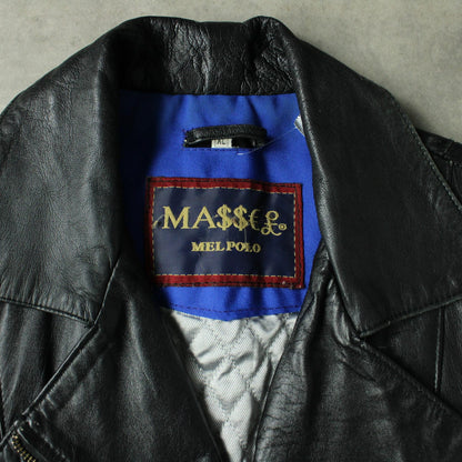 Massel Melpolo Long Leather Coat with Belted Pockets – Black (Woman-XL)