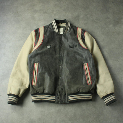 Tom Tailor Varsity Style Leather Jacket with Contrast Sleeves – Grey (Man-L)