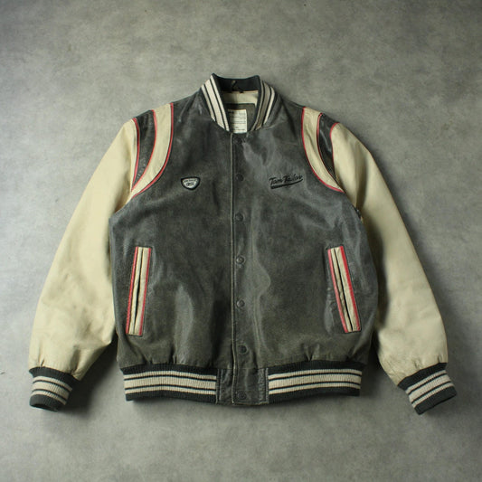 Tom Tailor Varsity Style Leather Jacket with Contrast Sleeves – Grey (Man-L)