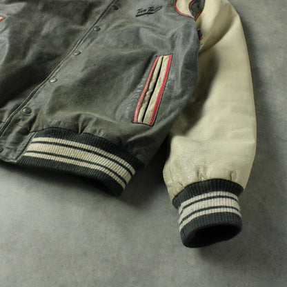 Tom Tailor Varsity Style Leather Jacket with Contrast Sleeves – Grey (Man-L)