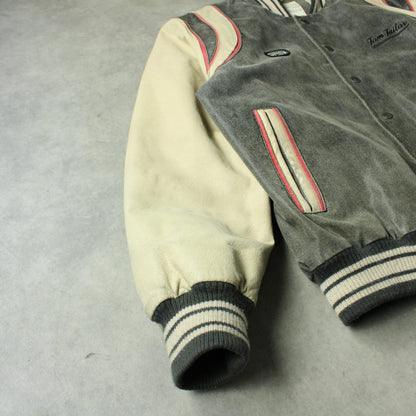 Tom Tailor Varsity Style Leather Jacket with Contrast Sleeves – Grey (Man-L)