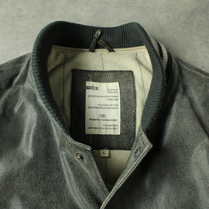 Tom Tailor Varsity Style Leather Jacket with Contrast Sleeves – Grey (Man-L)