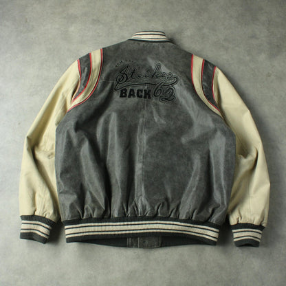 Tom Tailor Varsity Style Leather Jacket with Contrast Sleeves – Grey (Man-L)