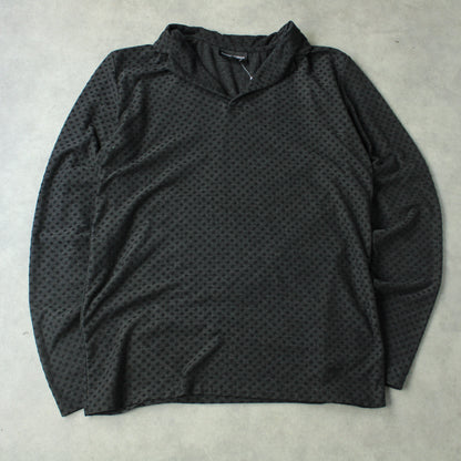 Emporio Armani Patterned Long Sleeve Polo – Charcoal Grey (Man-M)