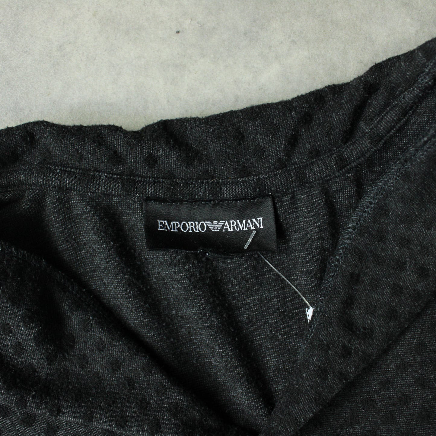 Emporio Armani Patterned Long Sleeve Polo – Charcoal Grey (Man-M)