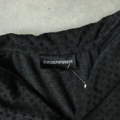 Emporio Armani Patterned Long Sleeve Polo – Charcoal Grey (Man-M)