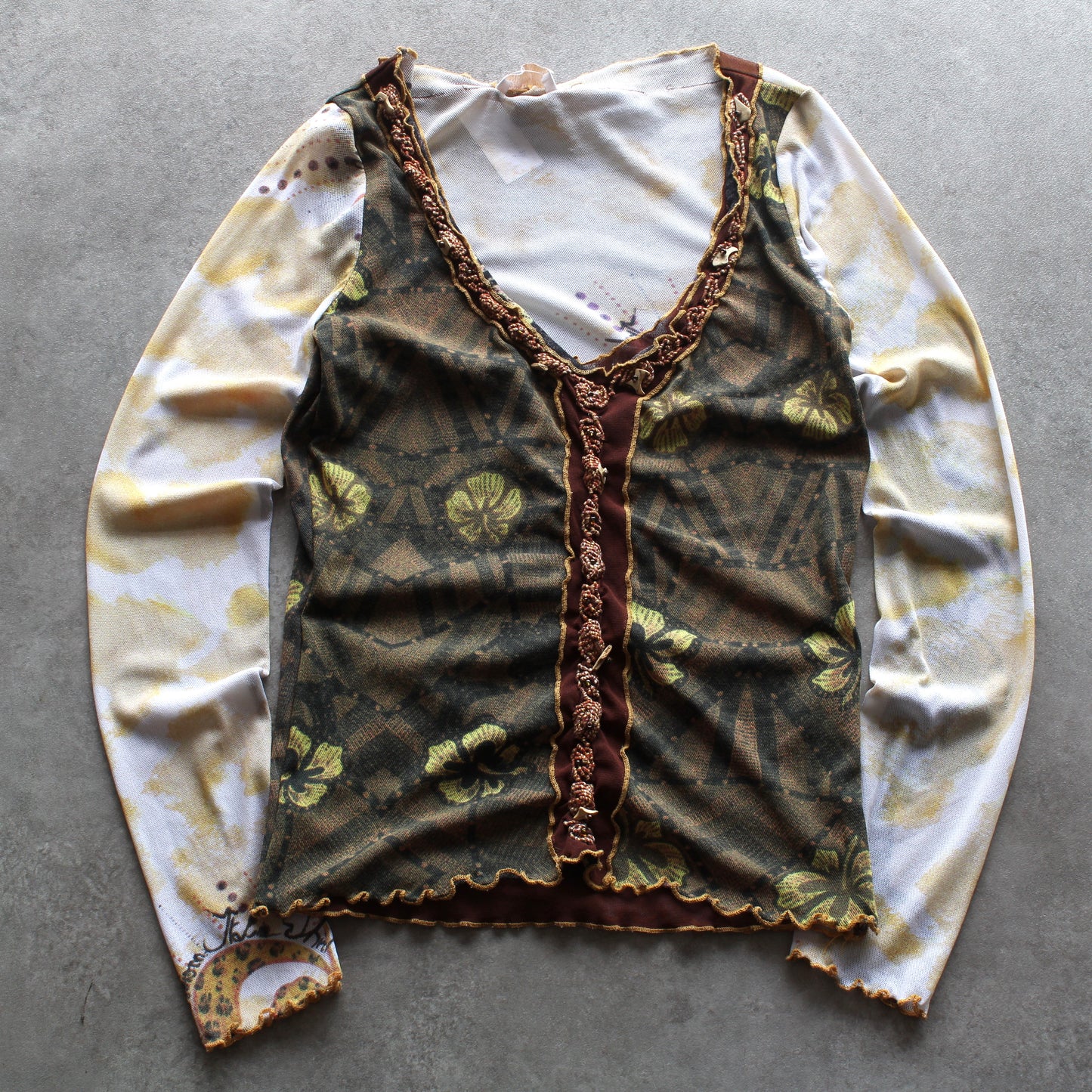 Shirt Passion Y2K Mesh Layered Long Sleeve Blouse (Woman-L)