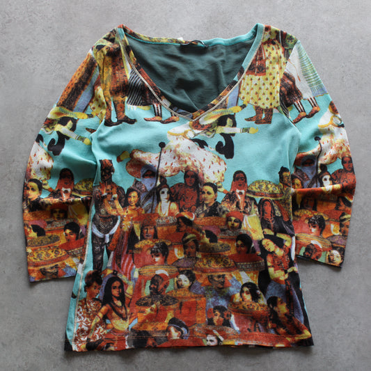 Nice Connection Surreal Print V-Neck Top (Woman-M)