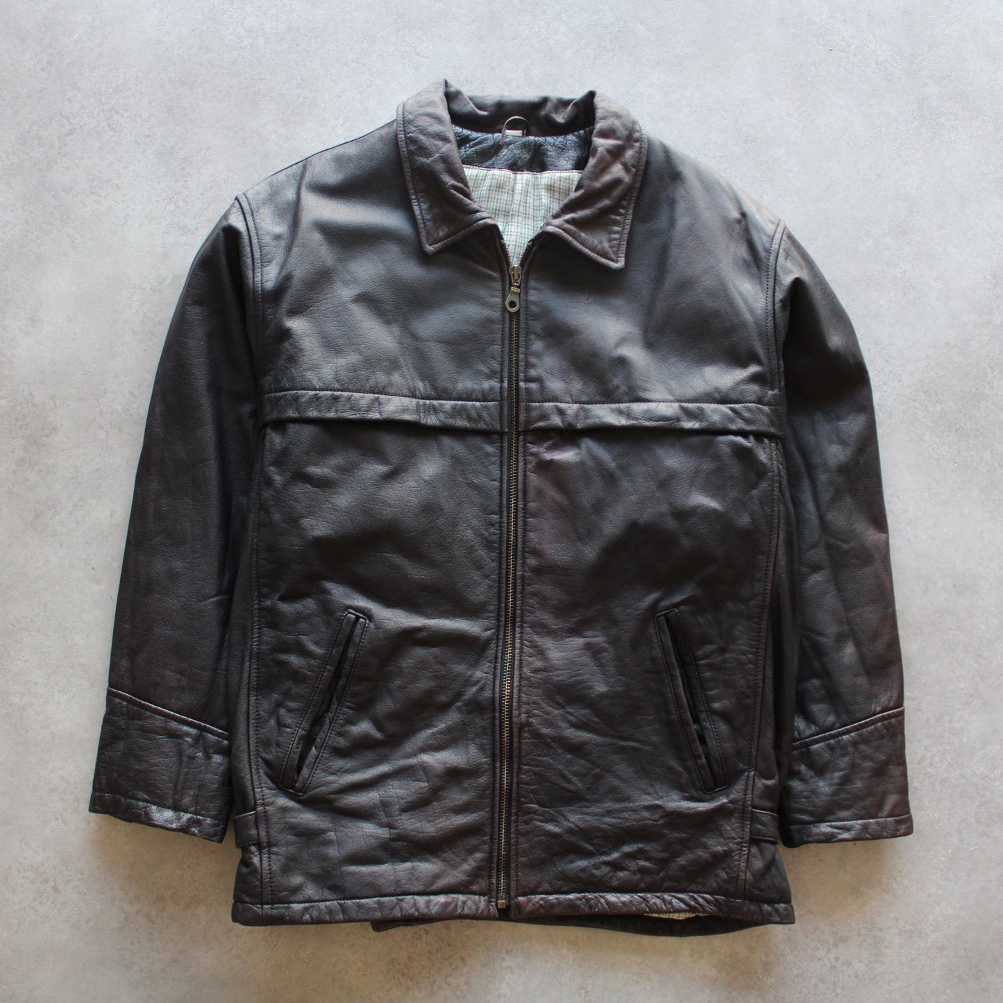 Vintage Brown Leather Jacket – Zip Up (Man-L)