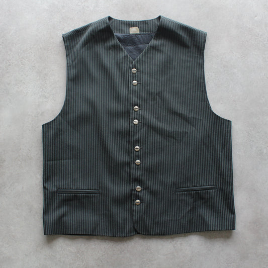 Vintage Pinstripe Formal Vest - Black & Grey Striped Buttoned Waistcoat (Man-L)