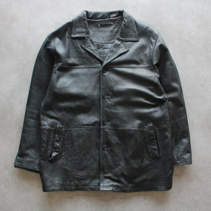 Vintage Black Leather Coat – Classic Long Style (Man-XXL)