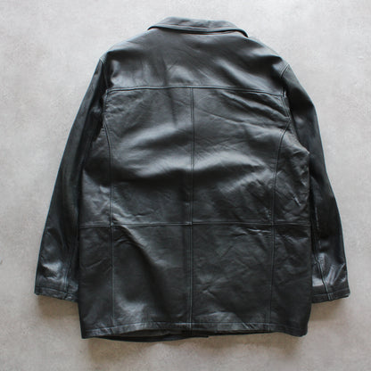 Vintage Black Leather Coat – Classic Long Style (Man-XXL)